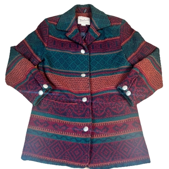 Vintage Woolrich Wool Jacket Aztec Navajo Southwest Pattern Made in USA Small - Picture 1 of 4